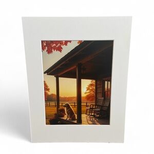 Golden Retriever Dog Sitting on a porch Photo Print 8x10 Matted to 11x14